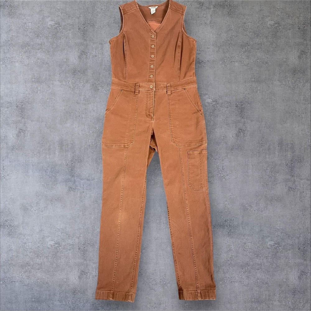 Duluth Trading Co Canvas Jumpsuit Womens 10 Rust Brown Sleeveless Workwear - Picture 2 of 8
